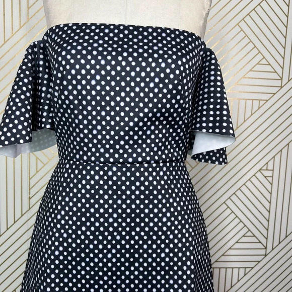 Saloni Amelia Neoprene Mini Polka Dot Dress‎ Black White Size 6 - Picture 3 of 12